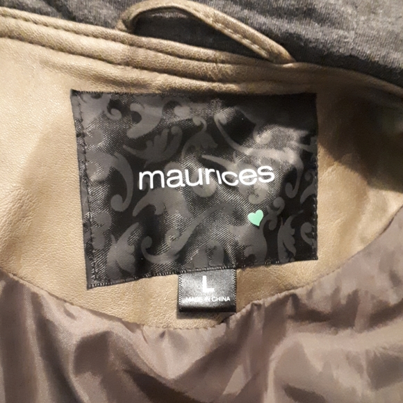 Khaki Faux Leather Hooded Bomber Jacket sz Large - Picture 7 of 7